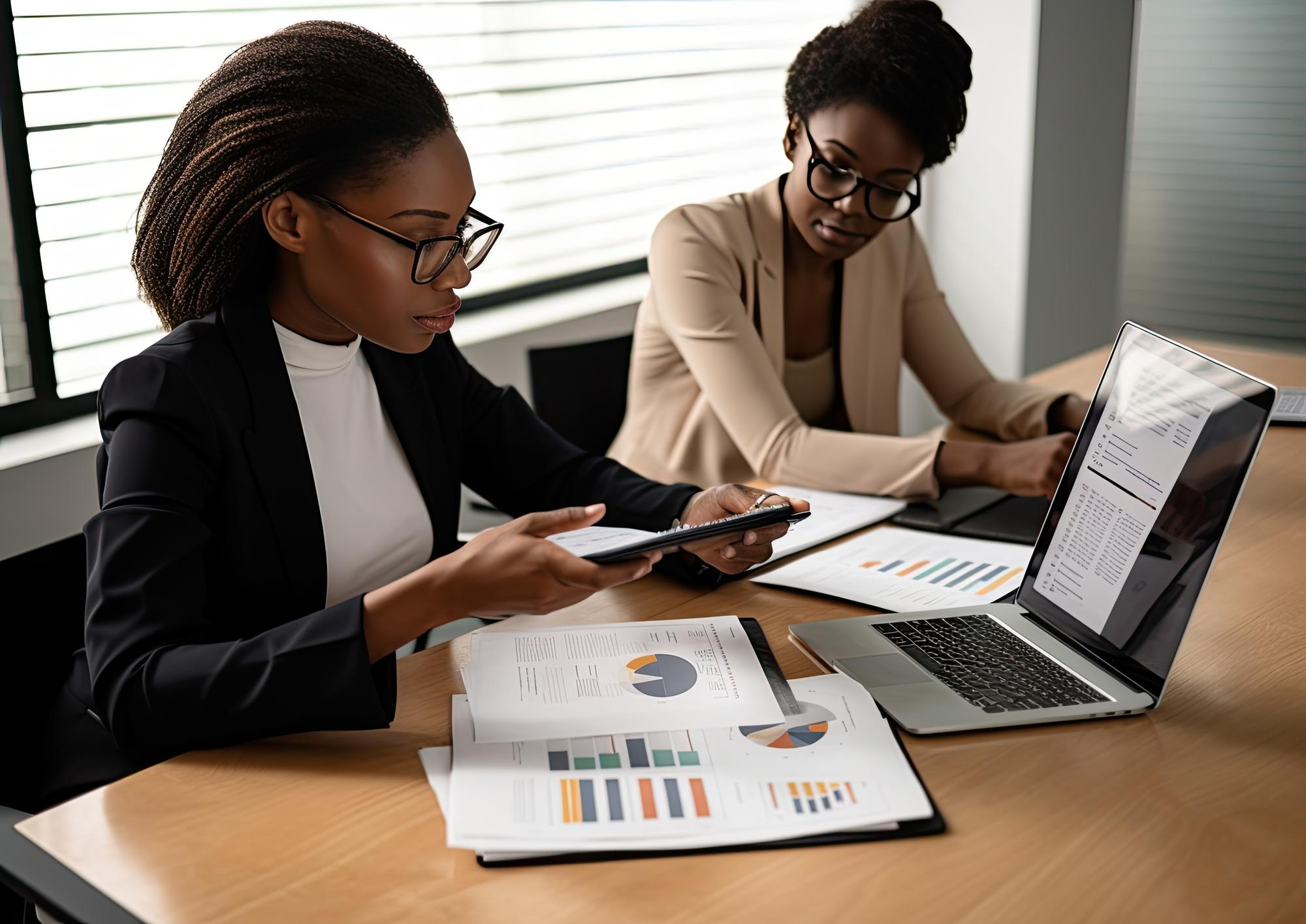 Professionnelles africaines consultant des documents de gestion